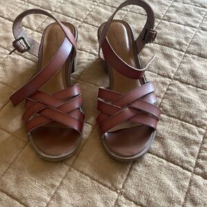 Brown leather wedge sandals